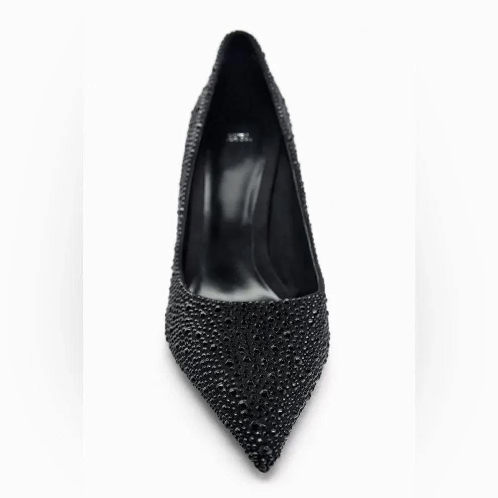 ZARA CRYSTAL HIGH HEELED SHOES BLACK